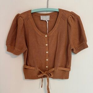 NWT• Everlane The Puff Sleeve Organic Cotton Brown Knit Sweater XS